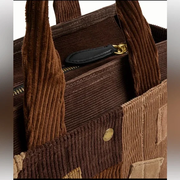 NWT-Coach-Repurposed Corduroy-Cargo Tote Bag-Maple Color-Patchwork Designs - Picture 15 of 16